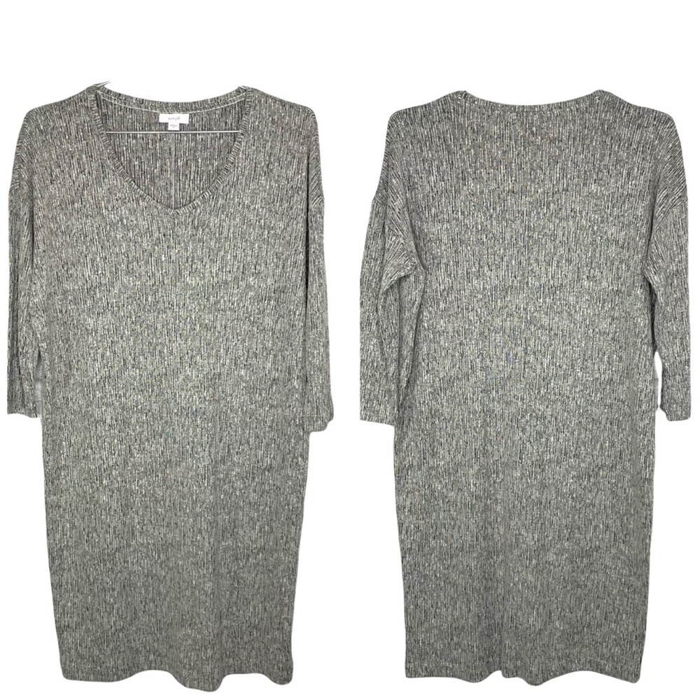 J Jill PURE JILL Woman’s Long Sleeve Linen Blend Shift Dress Black/Cream Size M